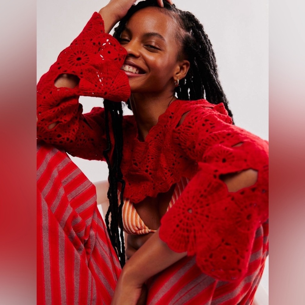 NWOT Free People Olivia Piecework Bolero in Red